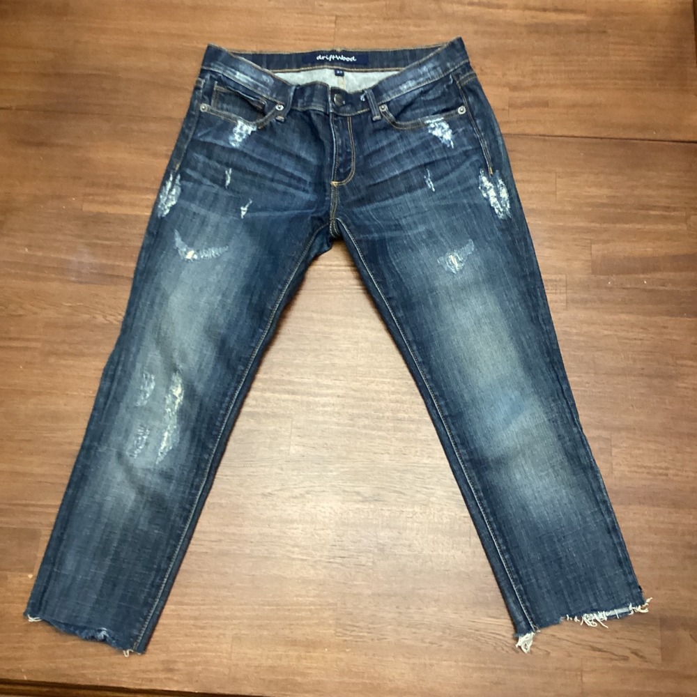 Driftwood Womens Distressed Raw Hem Straight Leg Jeans Dark Wash Size 27 - Picture 8 of 8